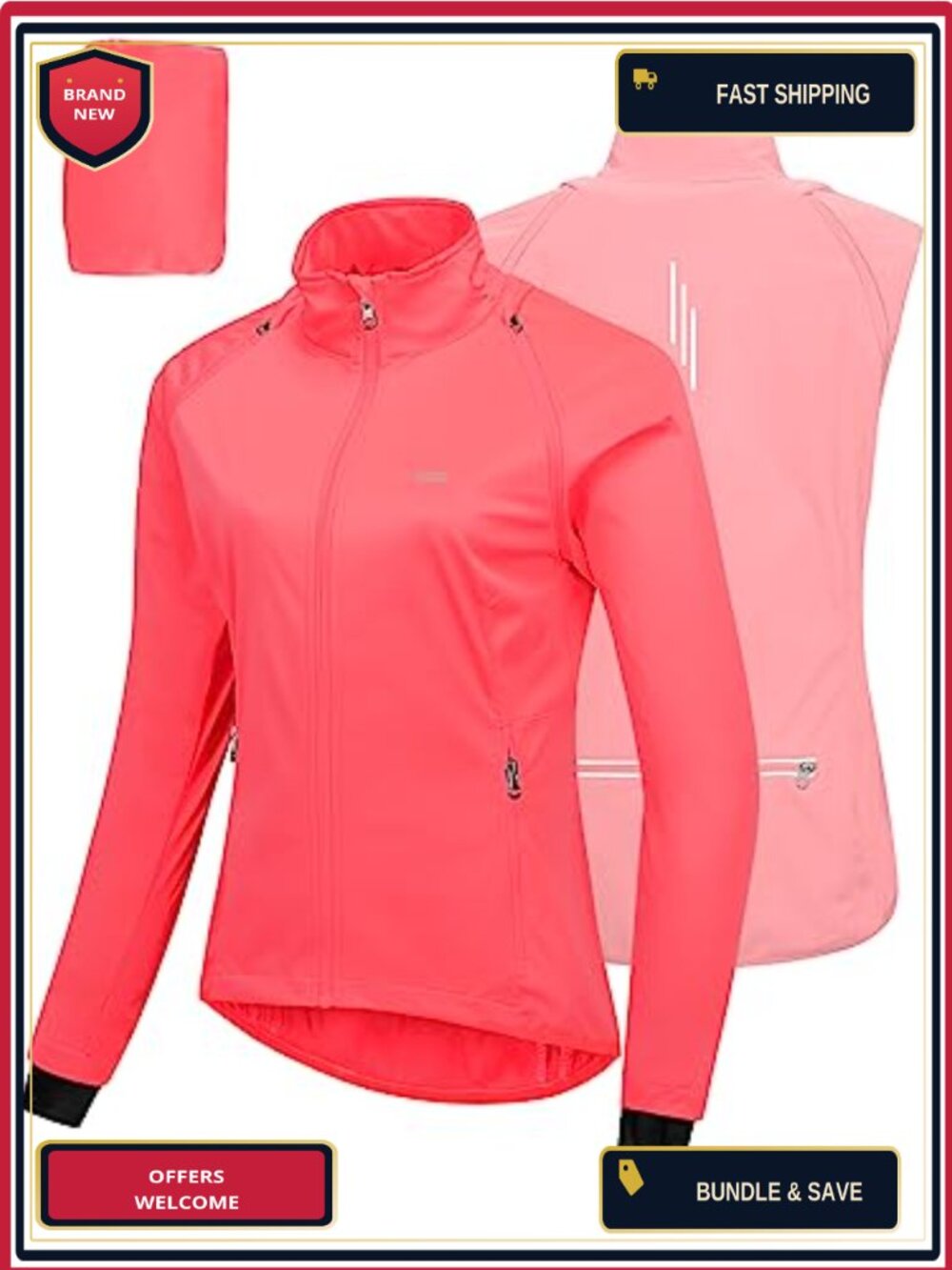 Women's Zip Up Lightweight Athletic Jacket Waterproof Windproof Reflective